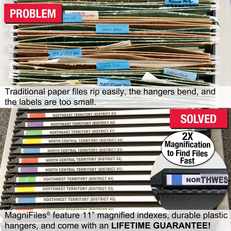 Ultimate Office MagniFile Hanging File Folders V Base Letter Size with 11 inch Magnified Indexes That Double The Size of Your File Titles to Find Files Fast. (Set of 20 Black) - Image 2